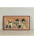Framed Kabuki Triptych Print with Samurai and Courtesan Actors