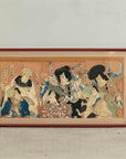 Framed Kabuki Triptych Print with Samurai and Courtesan Actors