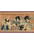 Framed Kabuki Triptych Print with Samurai and Courtesan Actors