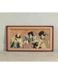 Framed Kabuki Triptych Print with Samurai and Courtesan Actors