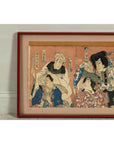 Framed Kabuki Triptych Print with Samurai and Courtesan Actors
