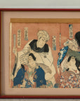Framed Kabuki Triptych Print with Samurai and Courtesan Actors