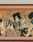 Framed Kabuki Triptych Print with Samurai and Courtesan Actors