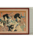 Framed Kabuki Triptych Print with Samurai and Courtesan Actors