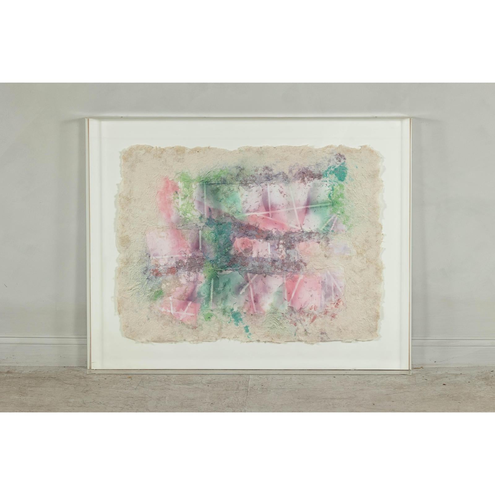 Ethereal Leanne Weissler Abstract Painting in Lucite Box Frame, Pastel Hues