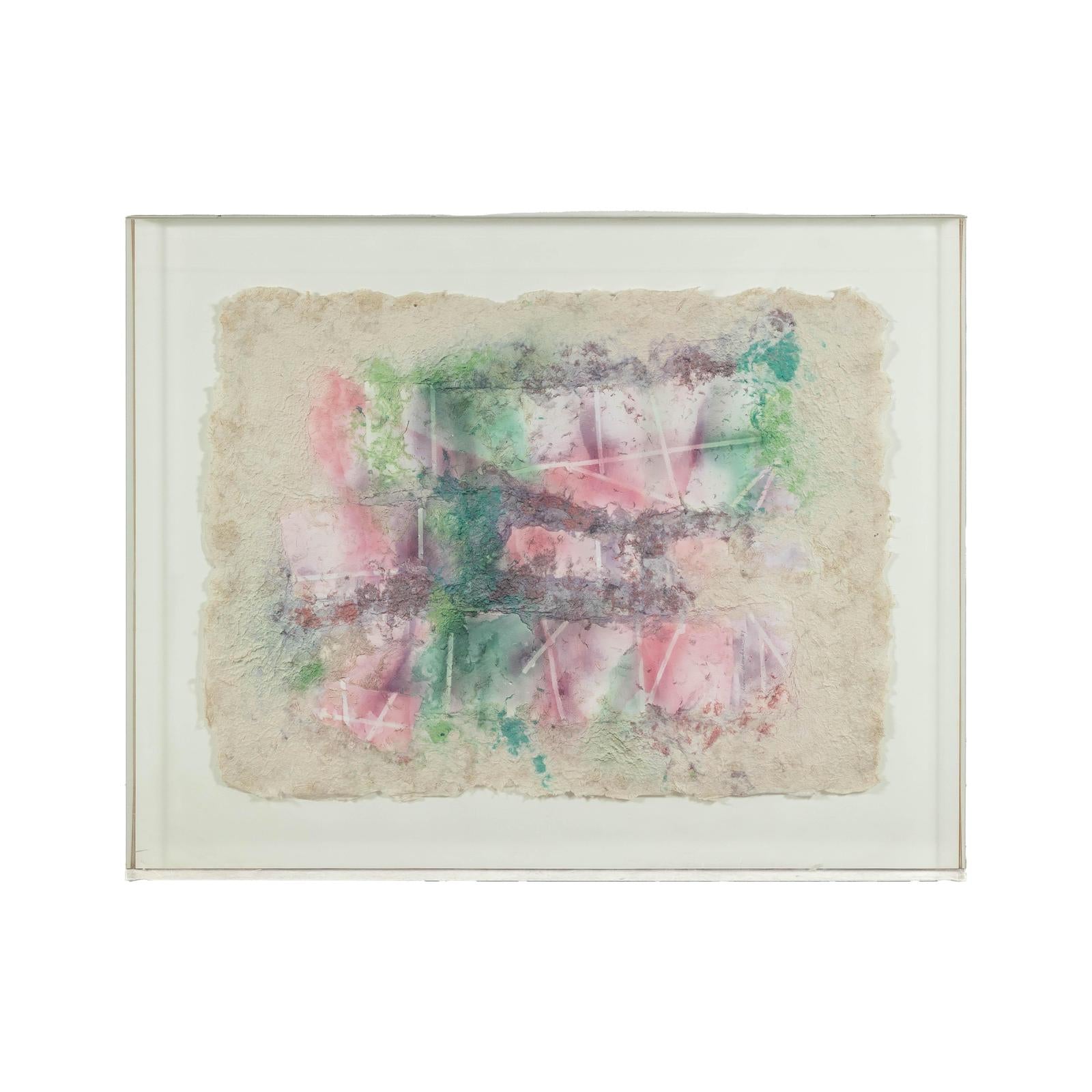 Ethereal Leanne Weissler Abstract Painting in Lucite Box Frame, Pastel Hues