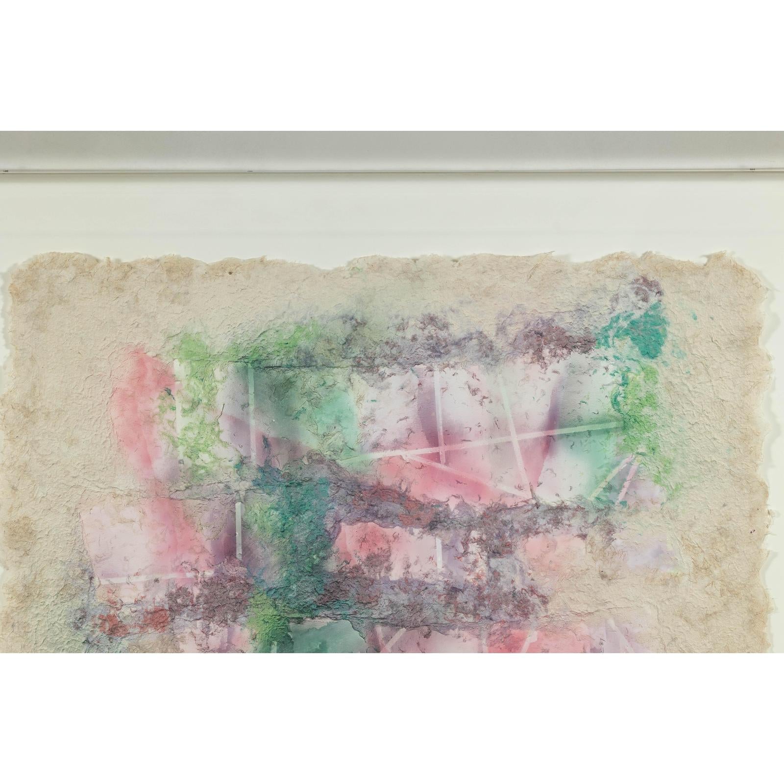 Ethereal Leanne Weissler Abstract Painting in Lucite Box Frame, Pastel Hues