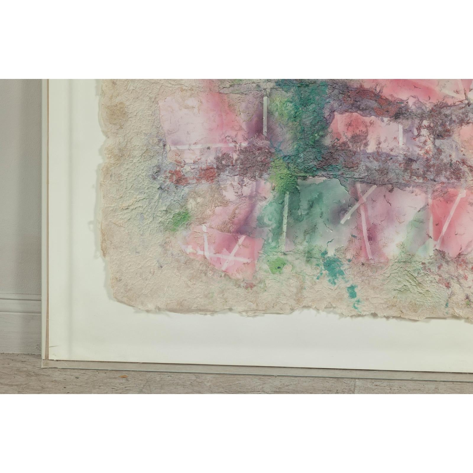 Ethereal Leanne Weissler Abstract Painting in Lucite Box Frame, Pastel Hues