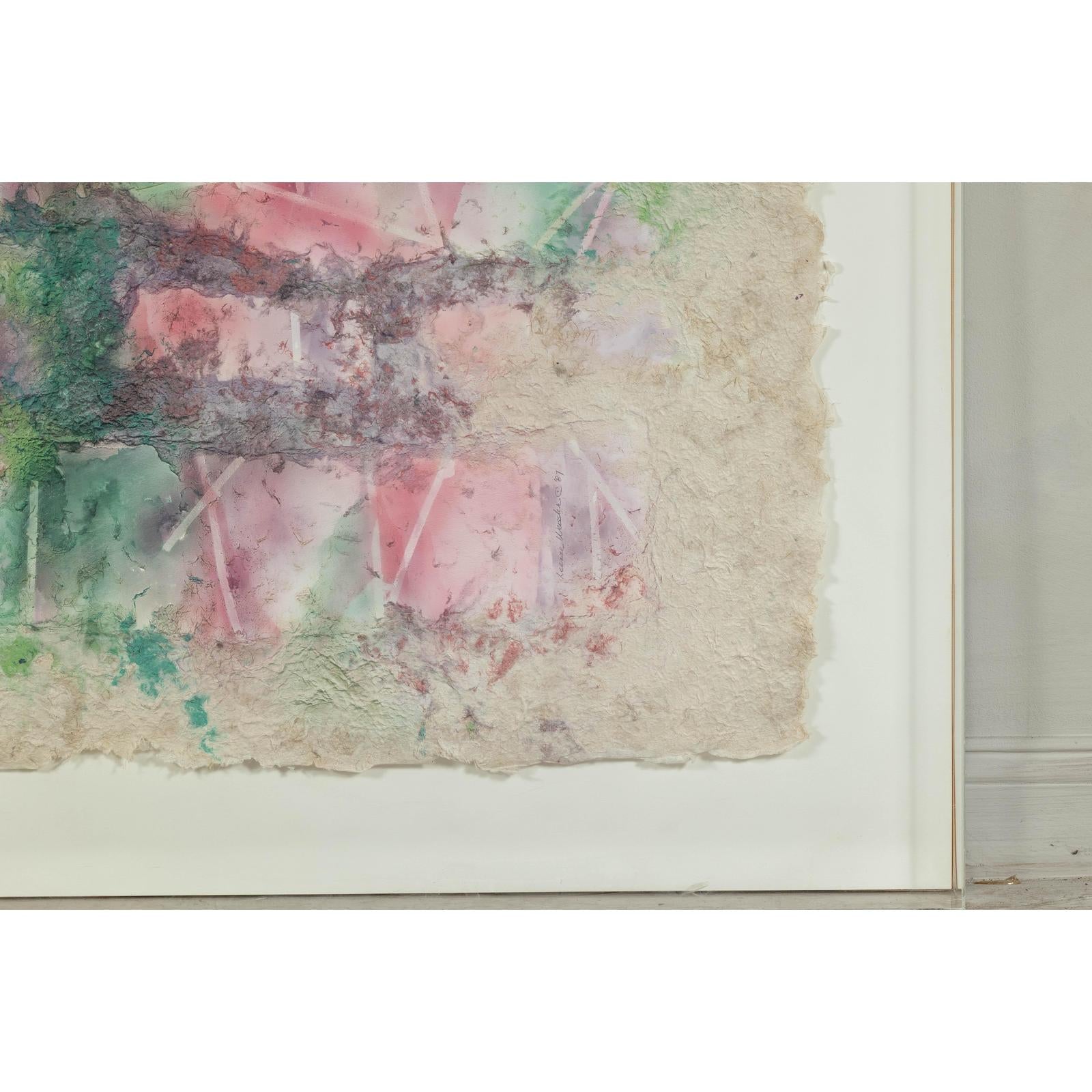 Ethereal Leanne Weissler Abstract Painting in Lucite Box Frame, Pastel Hues