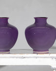Pair of Purple Ceramic Vases with Glossy Finish and Rounded Bellies