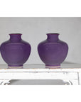 Pair of Purple Ceramic Vases with Glossy Finish and Rounded Bellies