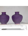 Pair of Purple Ceramic Vases with Glossy Finish and Rounded Bellies