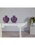 Pair of Purple Ceramic Vases with Glossy Finish and Rounded Bellies