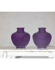 Pair of Purple Ceramic Vases with Glossy Finish and Rounded Bellies