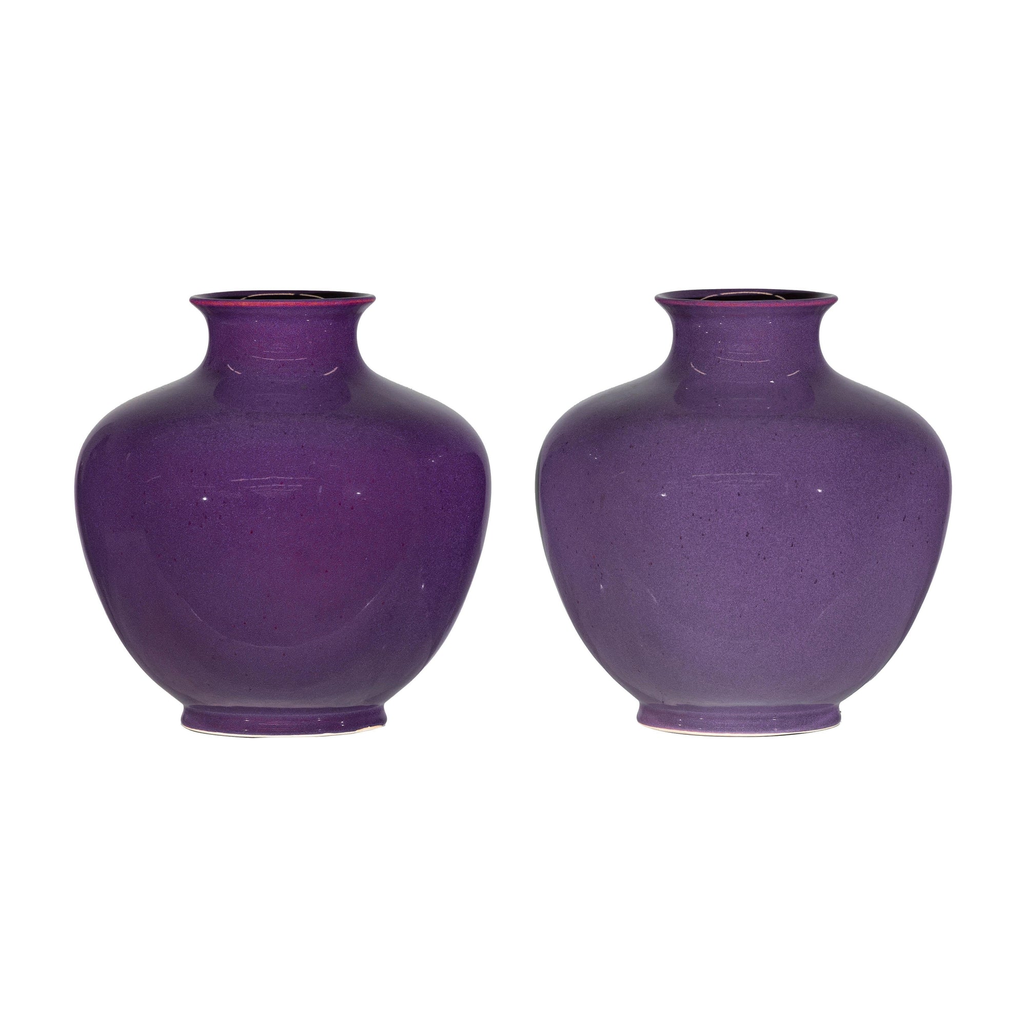 Pair of Purple Ceramic Vases with Glossy Finish and Rounded Bellies