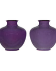 Pair of Purple Ceramic Vases with Glossy Finish and Rounded Bellies