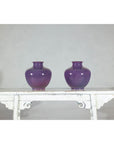 Pair of Purple Ceramic Vases with Glossy Finish and Rounded Bellies