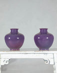 Pair of Purple Ceramic Vases with Glossy Finish and Rounded Bellies