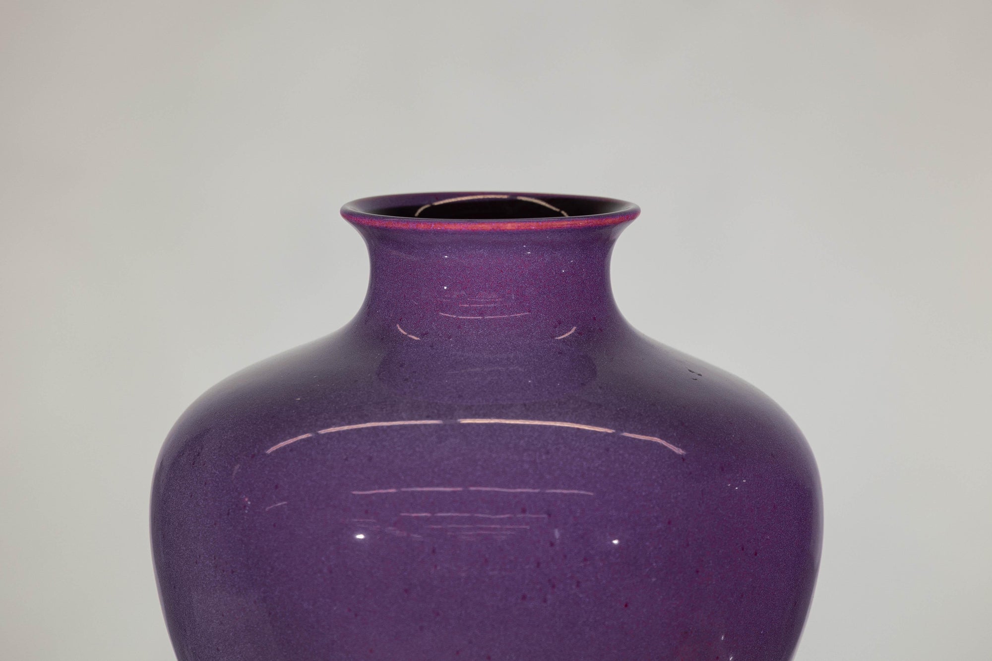 Pair of Purple Ceramic Vases with Glossy Finish and Rounded Bellies