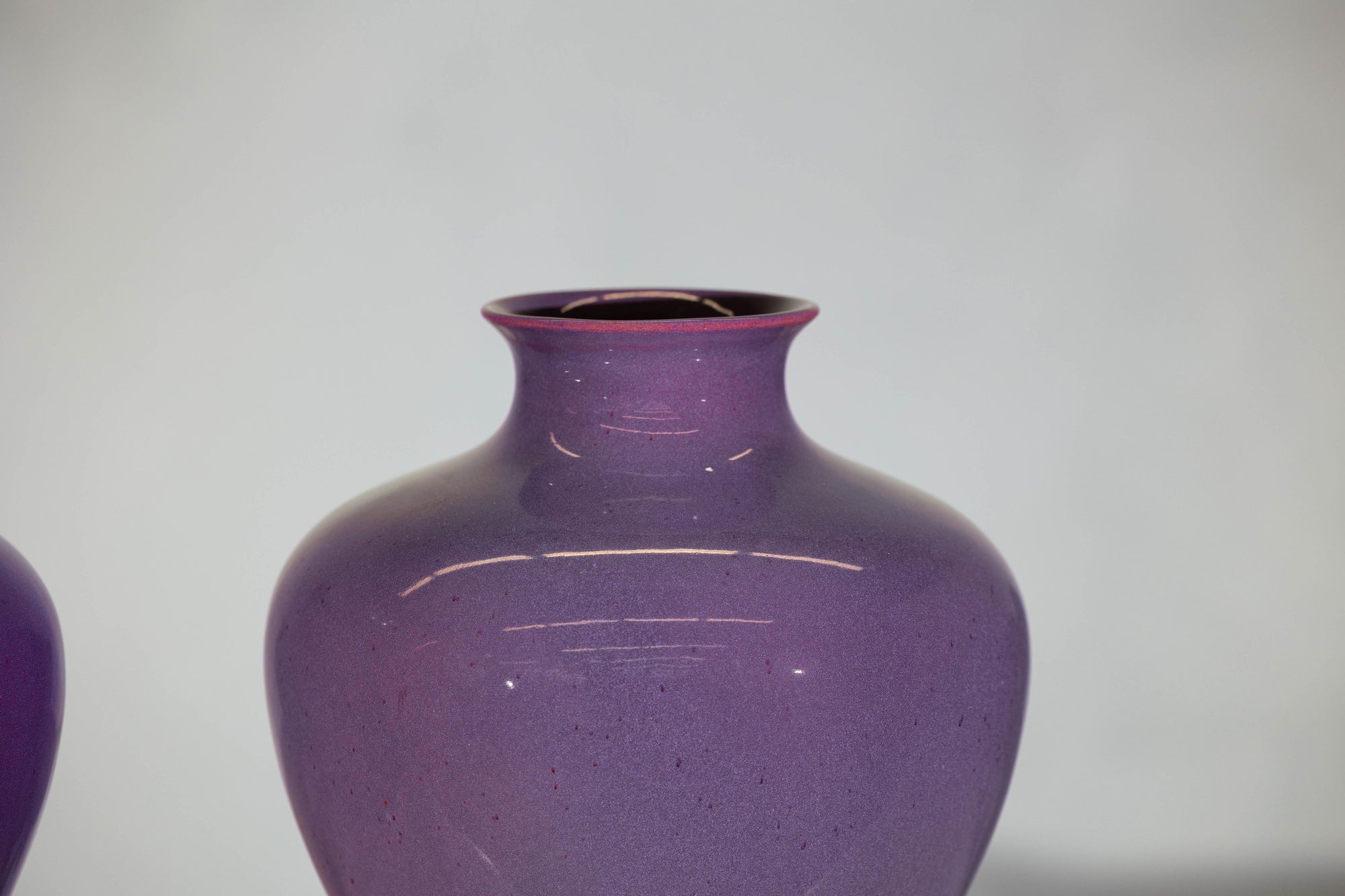 Pair of Purple Ceramic Vases with Glossy Finish and Rounded Bellies