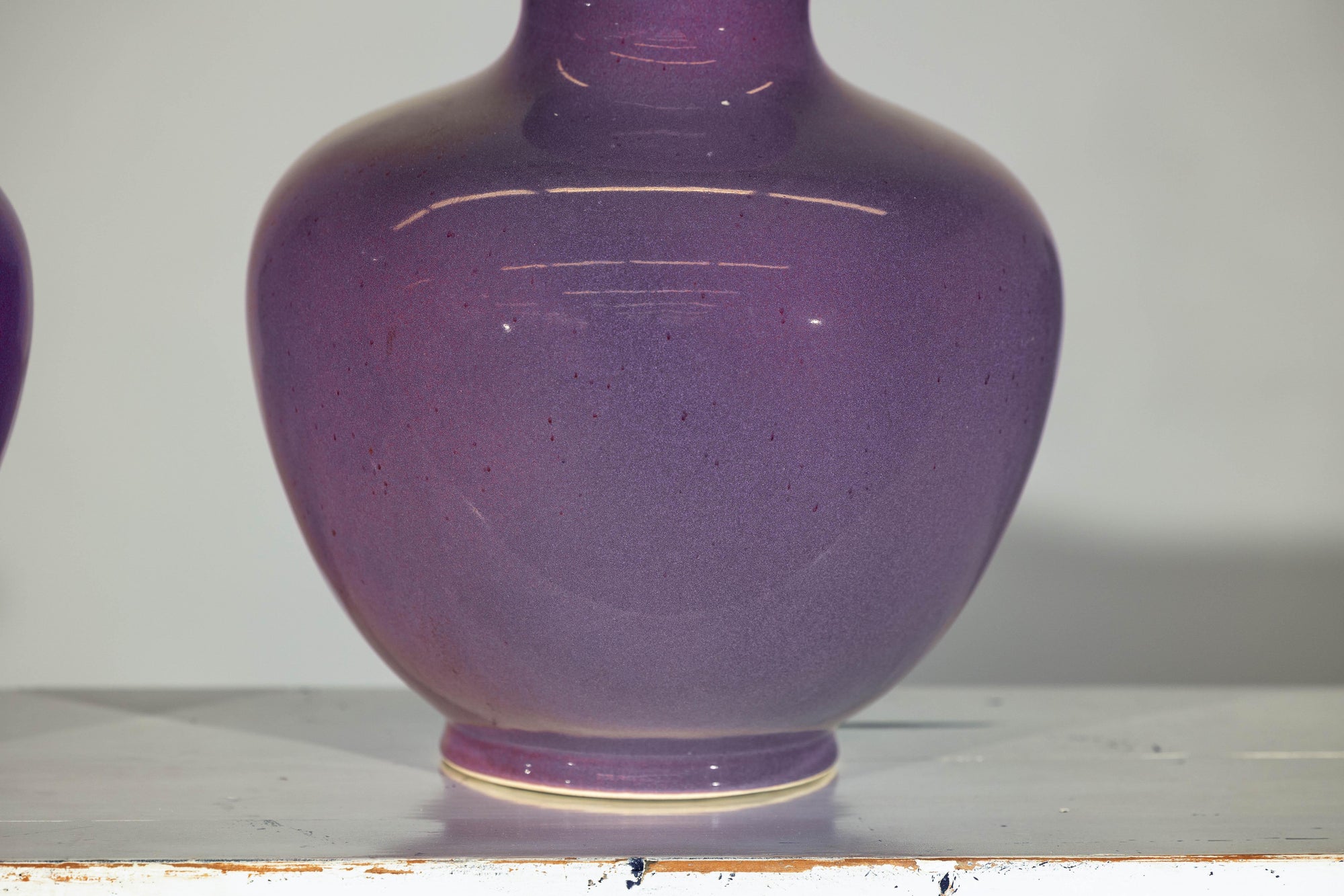 Pair of Purple Ceramic Vases with Glossy Finish and Rounded Bellies
