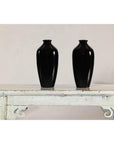 Pair of Vintage Black Porcelain Vases with Glossy Glaze and Narrow Necks