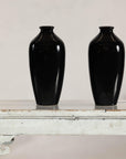 Pair of Vintage Black Porcelain Vases with Glossy Glaze and Narrow Necks