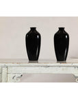 Pair of Vintage Black Porcelain Vases with Glossy Glaze and Narrow Necks