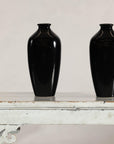 Pair of Vintage Black Porcelain Vases with Glossy Glaze and Narrow Necks