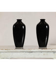 Pair of Vintage Black Porcelain Vases with Glossy Glaze and Narrow Necks