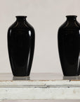 Pair of Vintage Black Porcelain Vases with Glossy Glaze and Narrow Necks
