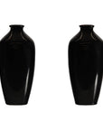 Pair of Vintage Black Porcelain Vases with Glossy Glaze and Narrow Necks
