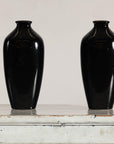 Pair of Vintage Black Porcelain Vases with Glossy Glaze and Narrow Necks