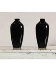 Pair of Vintage Black Porcelain Vases with Glossy Glaze and Narrow Necks