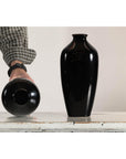 Pair of Vintage Black Porcelain Vases with Glossy Glaze and Narrow Necks