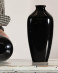 Pair of Vintage Black Porcelain Vases with Glossy Glaze and Narrow Necks