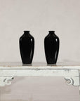 Pair of Vintage Black Porcelain Vases with Glossy Glaze and Narrow Necks