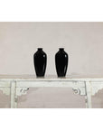 Pair of Vintage Black Porcelain Vases with Glossy Glaze and Narrow Necks