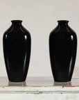 Pair of Vintage Black Porcelain Vases with Glossy Glaze and Narrow Necks