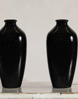 Pair of Vintage Black Porcelain Vases with Glossy Glaze and Narrow Necks