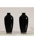 Pair of Vintage Black Porcelain Vases with Glossy Glaze and Narrow Necks