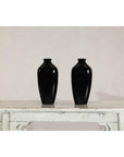 Pair of Vintage Black Porcelain Vases with Glossy Glaze and Narrow Necks