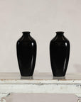 Pair of Vintage Black Porcelain Vases with Glossy Glaze and Narrow Necks