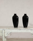 Pair of Vintage Black Porcelain Vases with Glossy Glaze and Narrow Necks