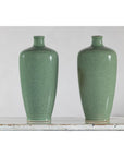 Pair of Vintage Celadon Porcelain Vases with Elegant Crackled Glaze