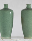 Pair of Vintage Celadon Porcelain Vases with Elegant Crackled Glaze