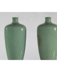 Pair of Vintage Celadon Porcelain Vases with Elegant Crackled Glaze