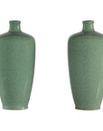 Pair of Vintage Celadon Porcelain Vases with Elegant Crackled Glaze