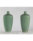 Pair of Vintage Celadon Porcelain Vases with Elegant Crackled Glaze