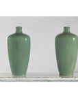 Pair of Vintage Celadon Porcelain Vases with Elegant Crackled Glaze
